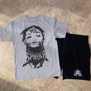 YO! 909 sprfkr Gray Graphic T-Shirt and Black Shorts Set